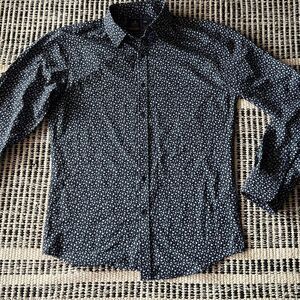 Rugby Size Small Blue Floral Print button up shirt long sleeve